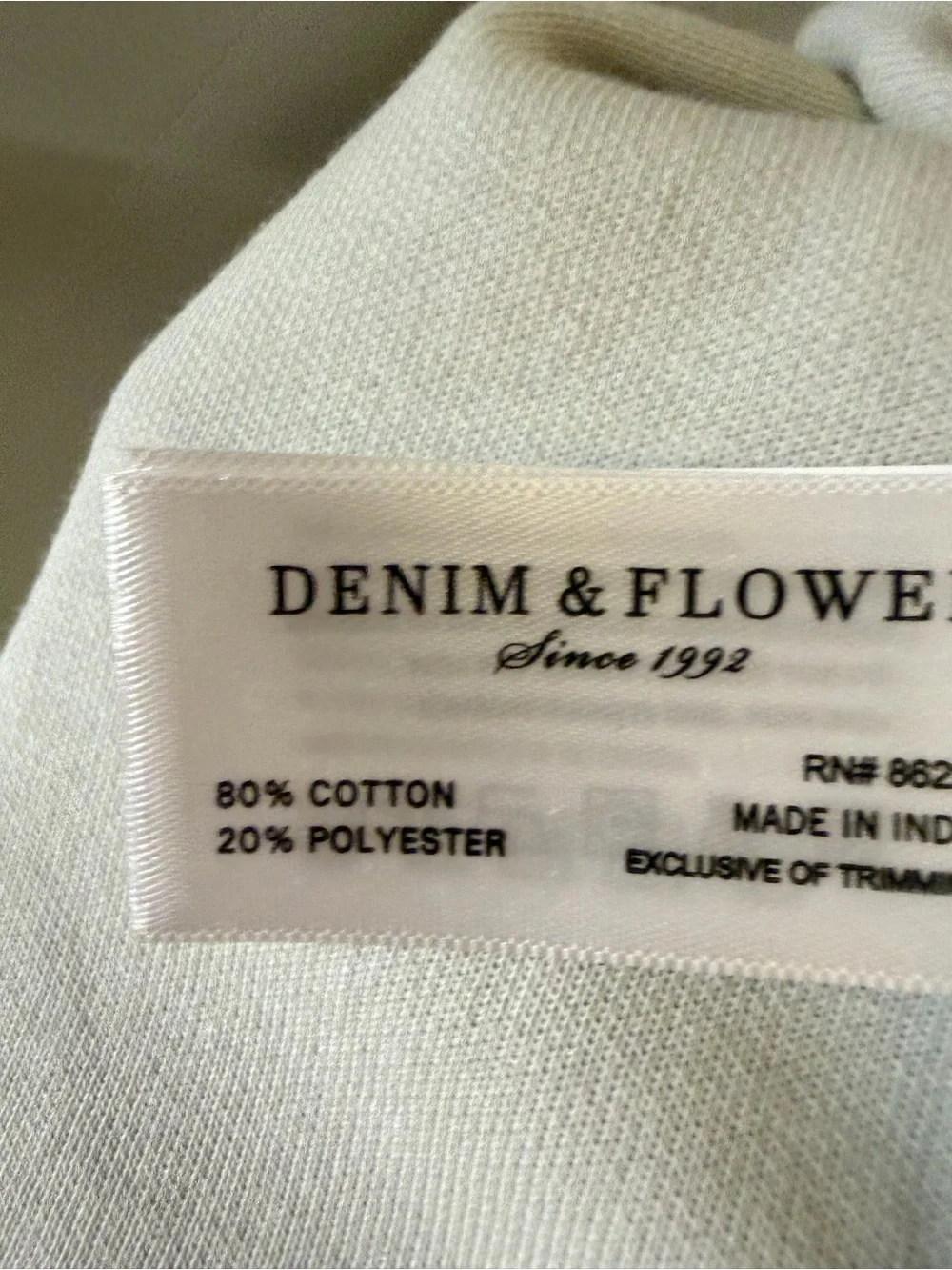 Denim & Flower Sage Green Tee with Navy and Mustard Text